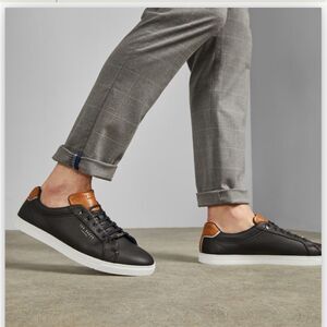 Ted Baker THWALLY Soft Leather Sneakers Black Cognac Men’s Size 10